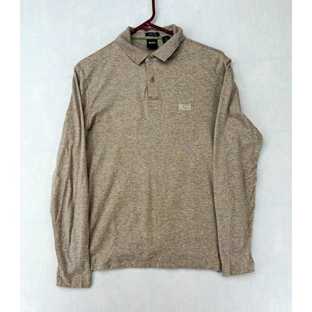 BOSS Hugo Boss Long Sleeve Cotton Polo Solid Gray Logo Men's Regular Fit S